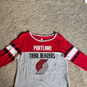 NBA Portland Trail Blazers Women's Red and Gray Long Sleeve Tee